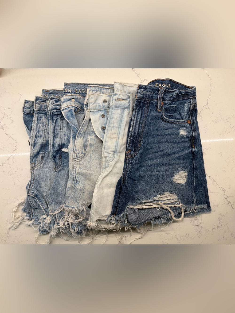 American Eagle Outfitters Frayed & Distressed Denim Shorts - Light to Dark Blue